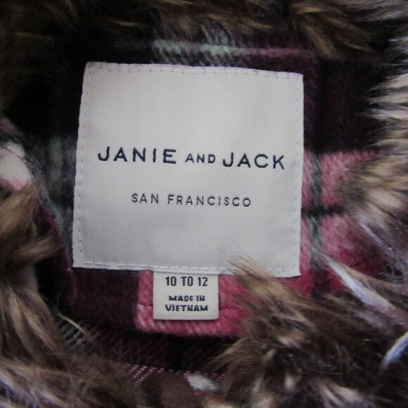 JANIE AND JACK San Francisco Girls Button Plaid Size 10 Faux Fur Collar Cape - Picture 3 of 4